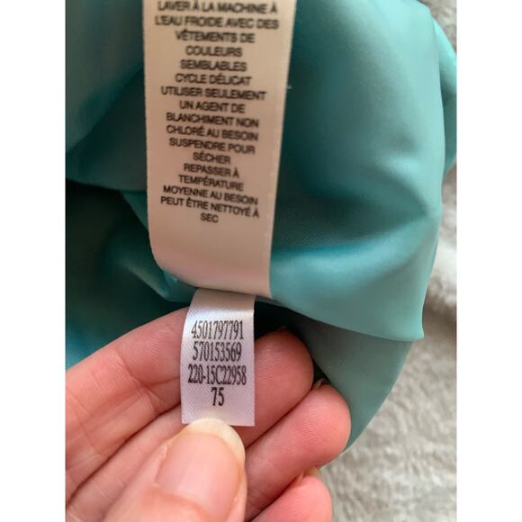 Chico's Hooded Faux Wool Coat Navy Blue With Teal Lining Mid Length Sz 1 (S) - Picture 11 of 16